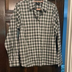 Lands' End Women's Green Plaid Button Down Shirt